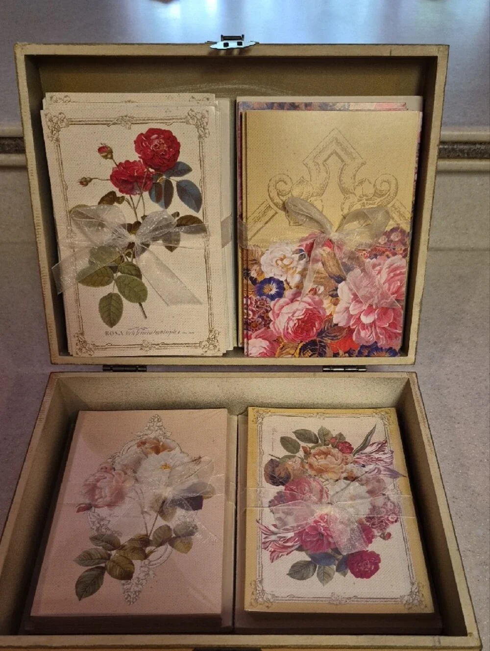 Vintage Botanical Wooden Stationery Box Set • Rose Holosericea